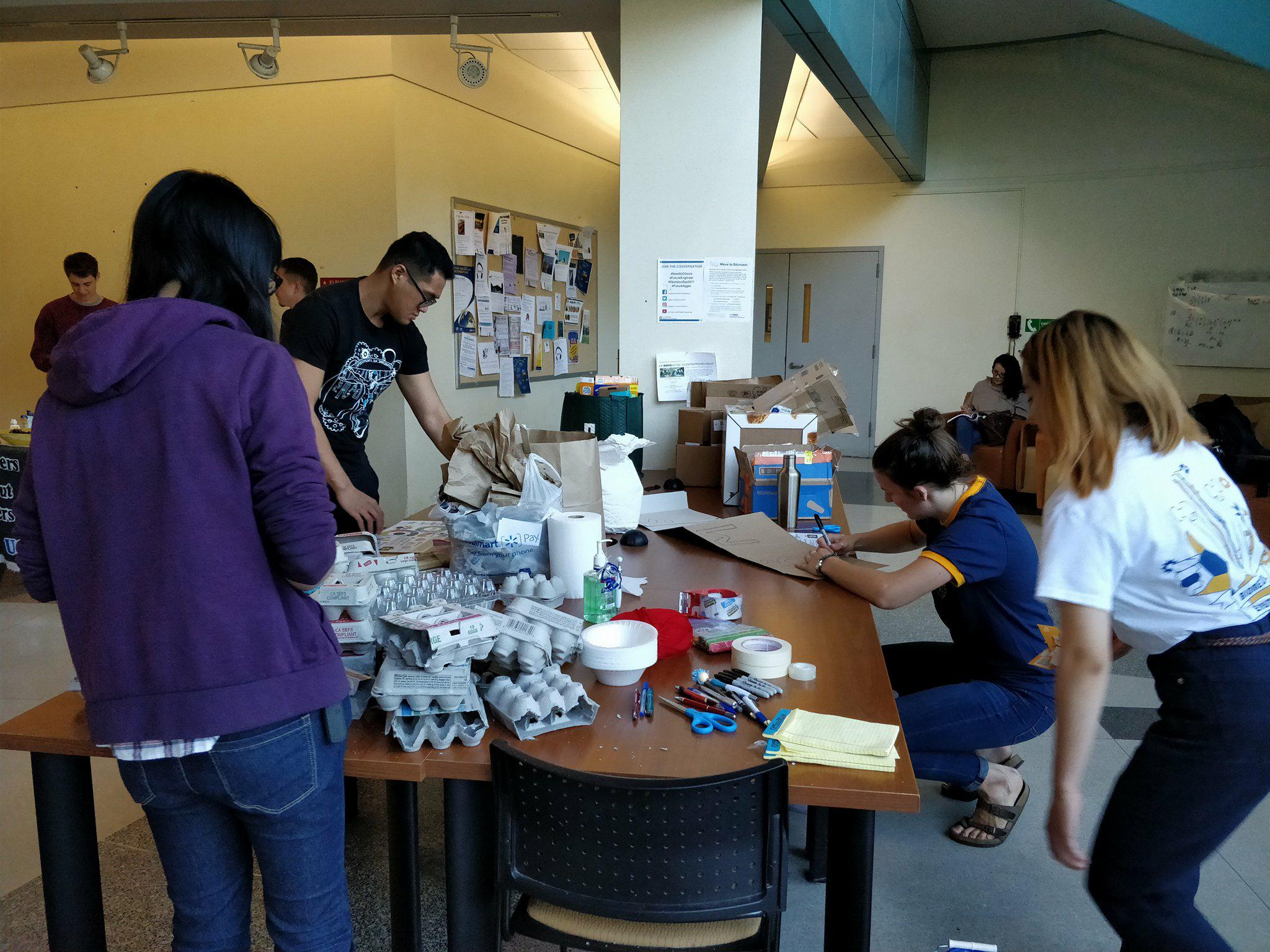 The volunteers working at the table